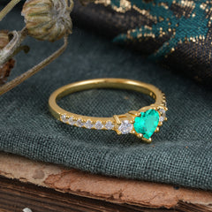 3 Prong Heart Shaped Emerald Promise Ring Unique Three Stone Engagement Ring