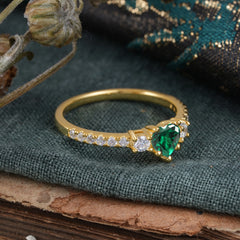 3 Prong Heart Shaped Emerald Promise Ring Unique Three Stone Engagement Ring