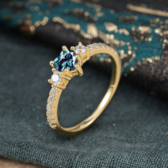 Heart Shaped Alexandrite Promise Ring Unique Three Stone Engagement Ring