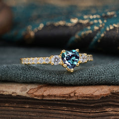 Heart Shaped Alexandrite Promise Ring Unique Three Stone Engagement Ring