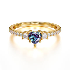Heart Shaped Alexandrite Promise Ring Unique Three Stone Engagement Ring
