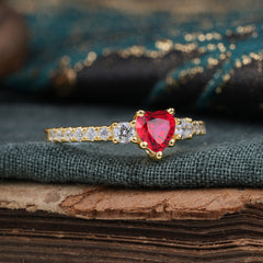 Heart Shaped Ruby Promise Ring Unique Three Stone Engagement Ring