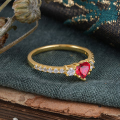 Heart Shaped Ruby Promise Ring Unique Three Stone Engagement Ring