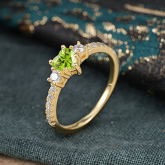 3 Prong Heart Shaped Peridot Promise Ring Unique Three Stone Engagement Ring