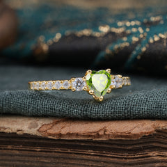 3 Prong Heart Shaped Peridot Promise Ring Unique Three Stone Engagement Ring