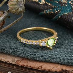 3 Prong Heart Shaped Peridot Promise Ring Unique Three Stone Engagement Ring