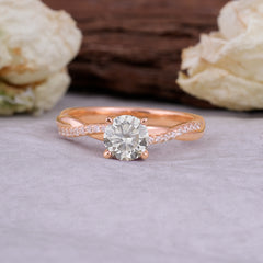 Classic Round Cut Moissanite Engagement Ring with Twisted Band