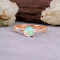 Classic Round Cut Opal Engagement Ring with Twisted Band