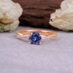 Classic Round Cut Tanzanite Engagement Ring with Twisted Band