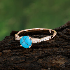 Classic Round Cut Turquoise Engagement Ring with Twisted Band
