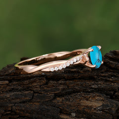 Classic Round Cut Turquoise Engagement Ring with Twisted Band