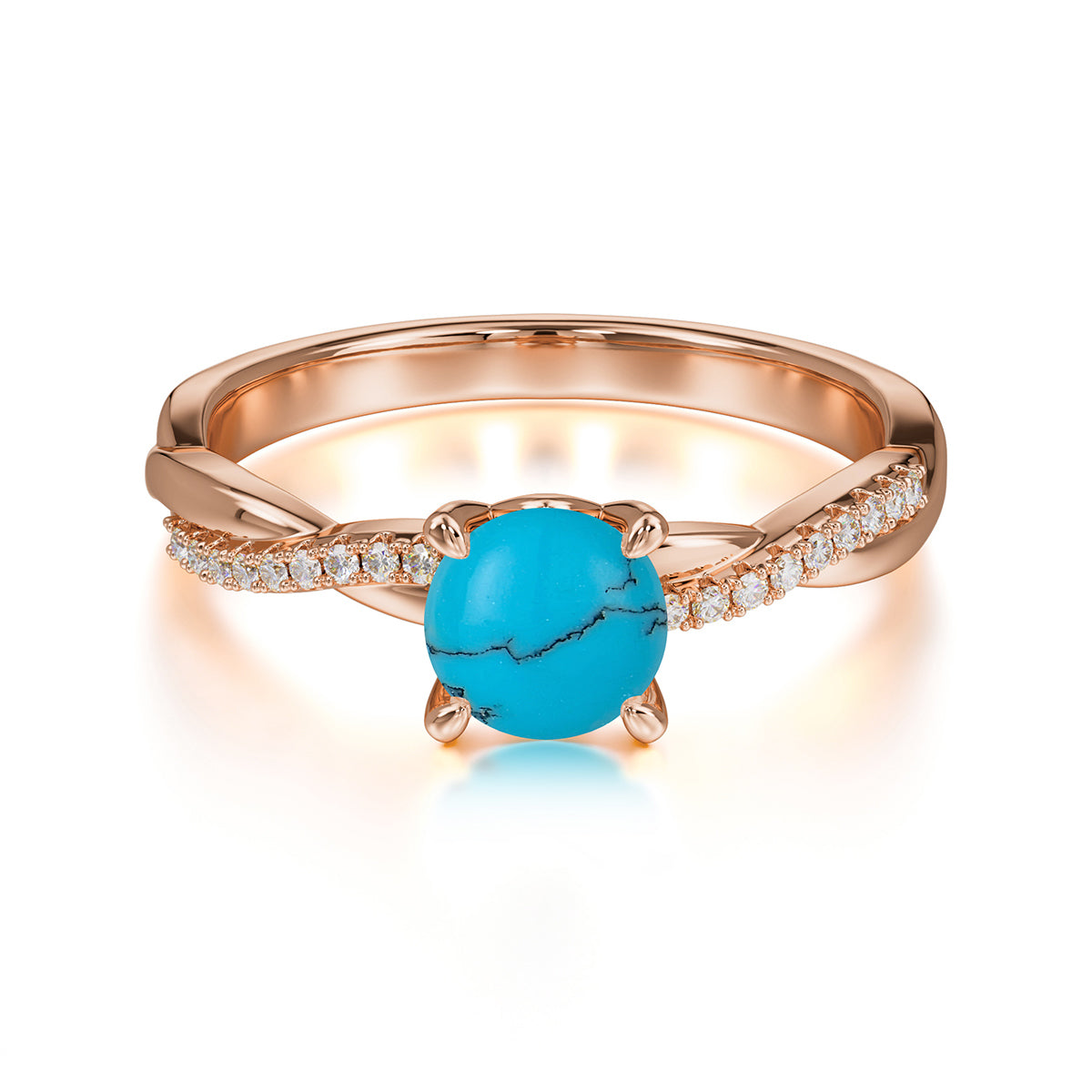 Classic Round Cut Turquoise Engagement Ring with Twisted Band