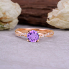 Classic Round Cut Amethyst Engagement Ring with Twisted Band