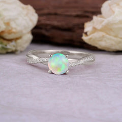 Classic Round Cut Opal Engagement Ring with Twisted Band