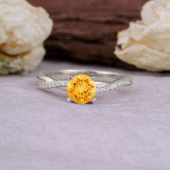 Classic Round Cut Citrine Engagement Ring with Twisted Band