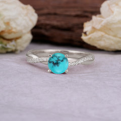 Classic Round Cut Turquoise Engagement Ring with Twisted Band