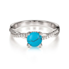 Classic Round Cut Turquoise Engagement Ring with Twisted Band