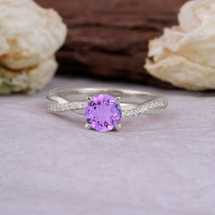 Classic Round Cut Amethyst Engagement Ring with Twisted Band