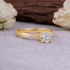 Classic Round Cut Moissanite Engagement Ring with Twisted Band