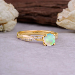 Classic Round Cut Opal Engagement Ring with Twisted Band