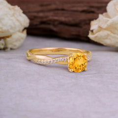 Classic Round Cut Citrine Engagement Ring with Twisted Band