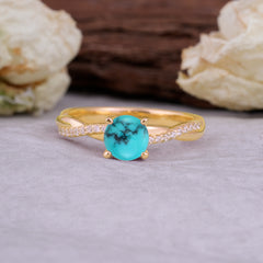 Classic Round Cut Turquoise Engagement Ring with Twisted Band