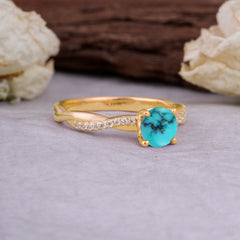 Classic Round Cut Turquoise Engagement Ring with Twisted Band