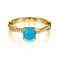 Classic Round Cut Turquoise Engagement Ring with Twisted Band