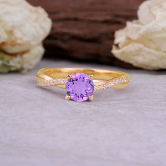 Classic Round Cut Amethyst Engagement Ring with Twisted Band