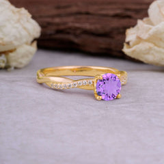 Classic Round Cut Amethyst Engagement Ring with Twisted Band