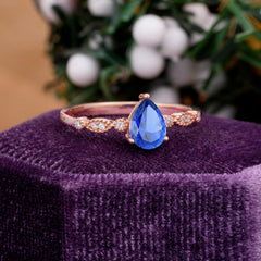 Pear Shaped Vintage Sapphire Engagement Ring Beaded Promise Ring