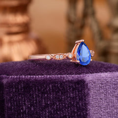 Pear Shaped Vintage Sapphire Engagement Ring Beaded Promise Ring