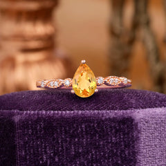 Pear Shaped Vintage Citrine Engagement Ring Beaded Promise Ring