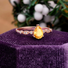 Pear Shaped Vintage Citrine Engagement Ring Beaded Promise Ring