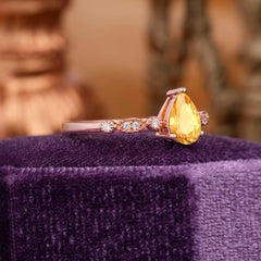 Pear Shaped Vintage Citrine Engagement Ring Beaded Promise Ring