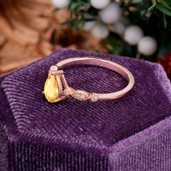 Pear Shaped Vintage Citrine Engagement Ring Beaded Promise Ring