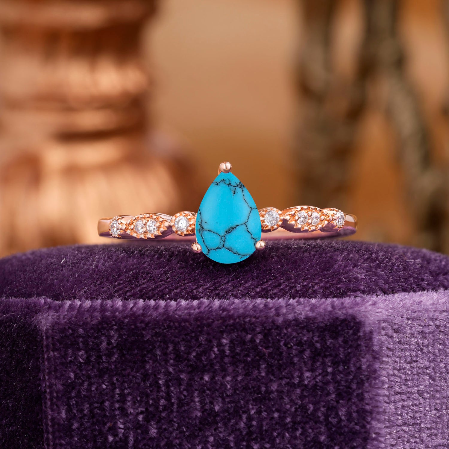Pear Shaped Vintage Turquoise Engagement Ring Beaded Promise Ring