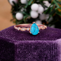 Pear Shaped Vintage Lad Turquoise Engagement Ring Beaded Promise Ring