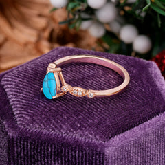 Pear Shaped Vintage Lad Turquoise Engagement Ring Beaded Promise Ring