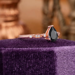 Pear Shaped Vintage Black Onyx Engagement Ring Beaded Promise Ring