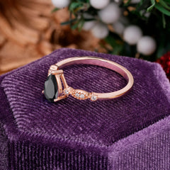 Pear Shaped Vintage Black Onyx Engagement Ring Beaded Promise Ring