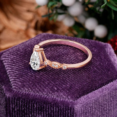 Pear Shaped Vintage Lab Diamond Engagement Ring Beaded Promise Ring