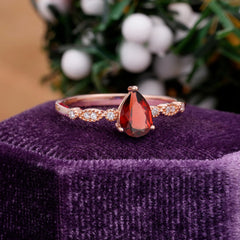 Pear Shaped Vintage Garnet Engagement Ring Beaded Promise Ring