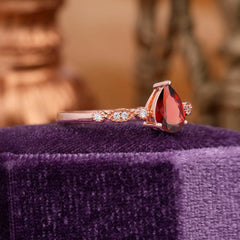 Pear Shaped Vintage Garnet Engagement Ring Beaded Promise Ring