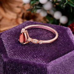 Pear Shaped Vintage Garnet Engagement Ring Beaded Promise Ring