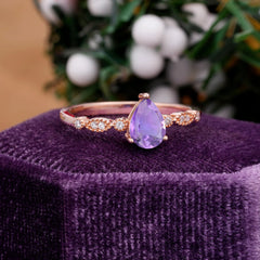 Pear Shaped Vintage Amethyst Engagement Ring Beaded Promise Ring