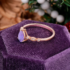 Pear Shaped Vintage Amethyst Engagement Ring Beaded Promise Ring