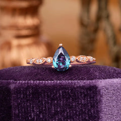 Pear Shaped Vintage Alexandrite Engagement Ring Beaded Promise Ring