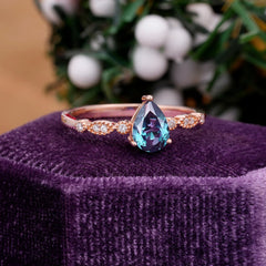 Pear Shaped Vintage Alexandrite Engagement Ring Beaded Promise Ring