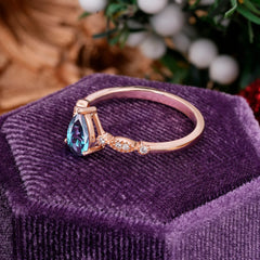 Pear Shaped Vintage Alexandrite Engagement Ring Beaded Promise Ring